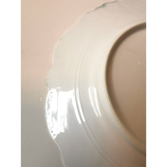 Antique Pink & Green Plate  Scalloped Edge Gold Trim Porcelain Circa 1920s - Picture 8 of 9